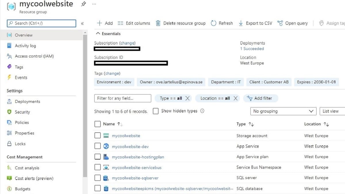 Episerver CMS View for Azure Portal