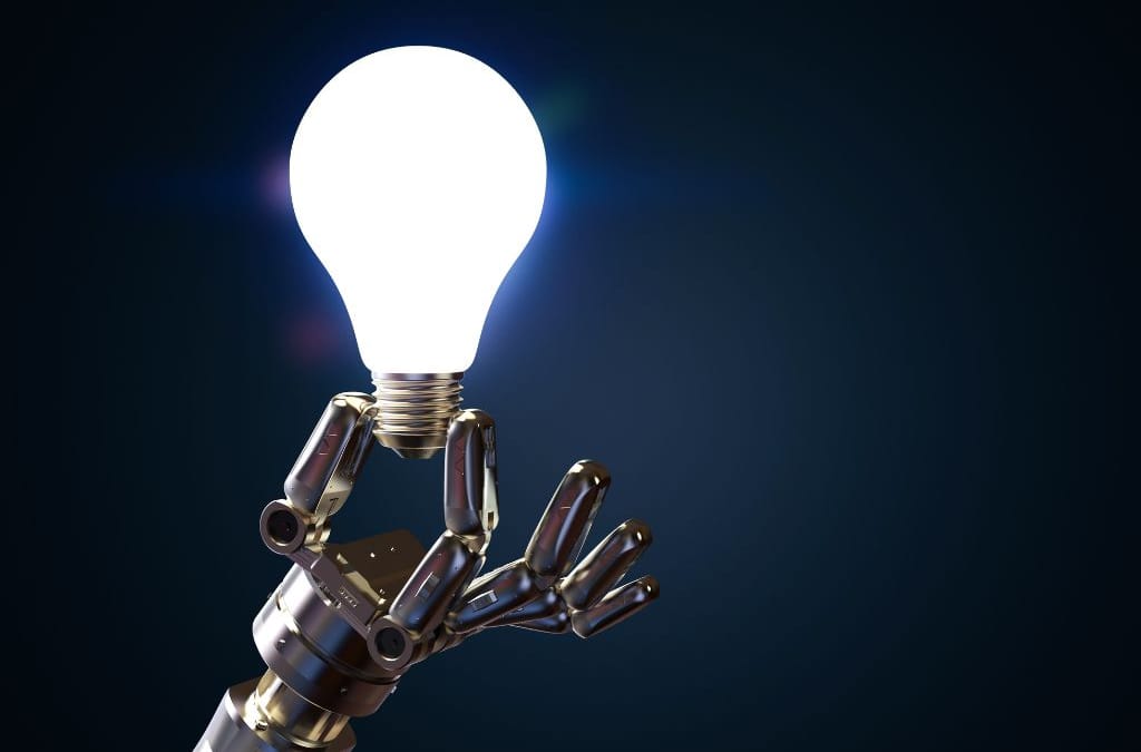 Illustrasjonsbilde for AI-seminar: Robothånd som holder en lyspære