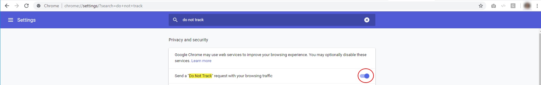 Chrome browser setting Do Not Track