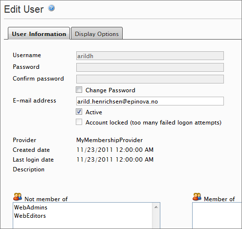 Editing a user via the custom provider