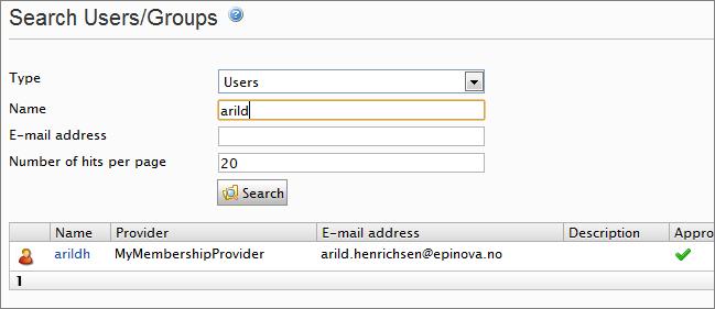 Searching users via the custom provider