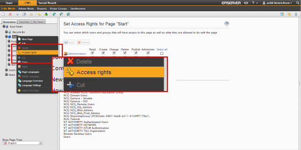 Setting page access rights in EPiServer 6