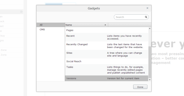 Adding versions gadget to the page tree pane