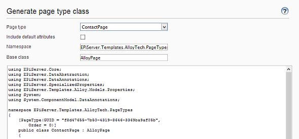 Generating pagetype classes in EPiServer 7