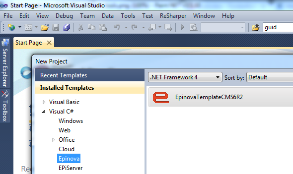 Epinova Visual Studio project template for EPiServer
