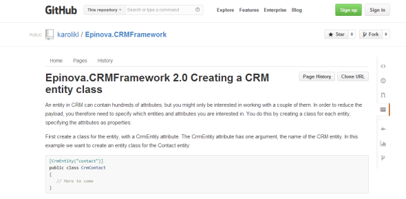 Snippet from the Epinova CRM Framework docs on Github
