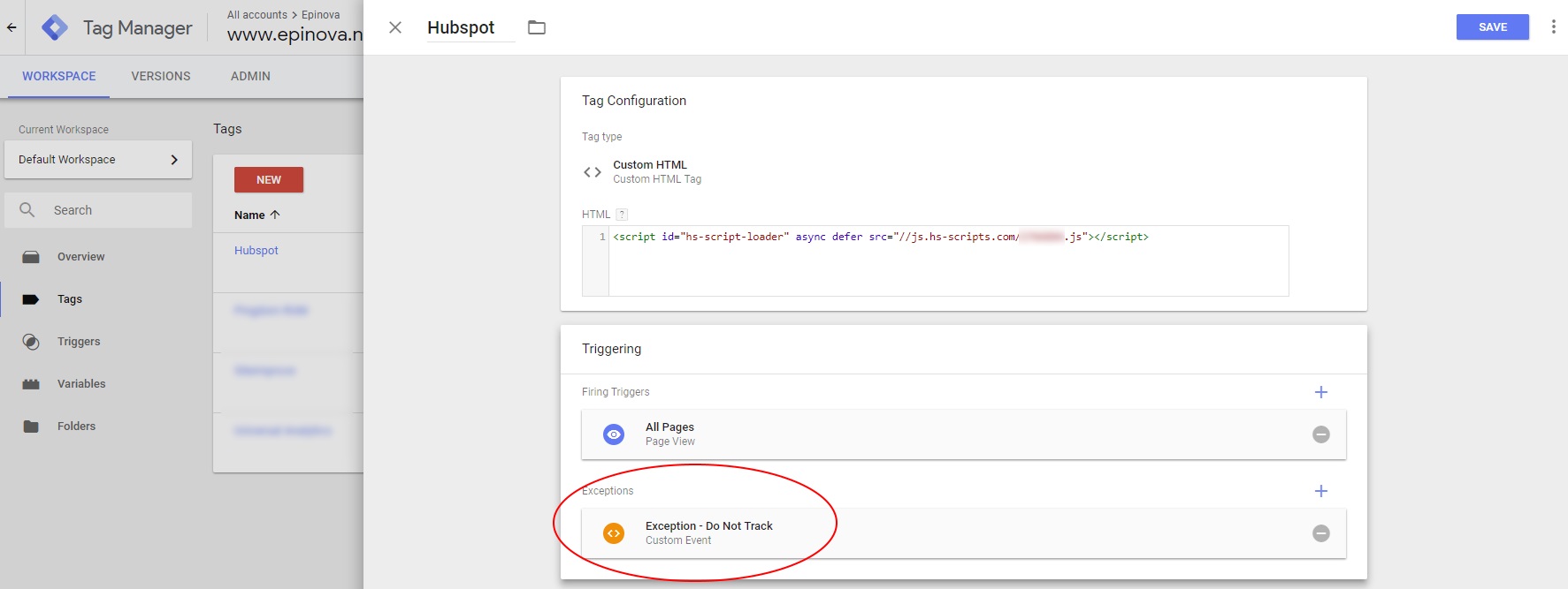 GTM Do Not Track exception added to tag