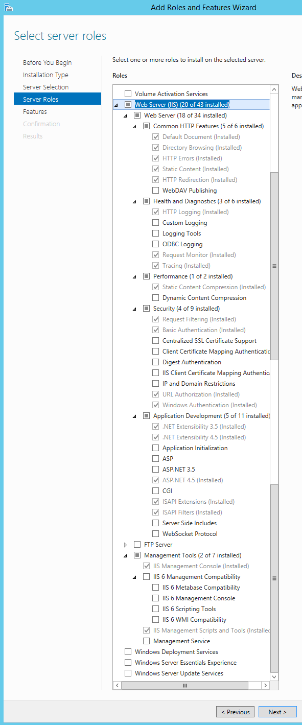 IIS Server roles wizard
