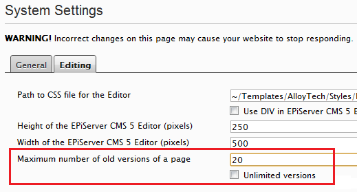 Limiting the number of old page versions