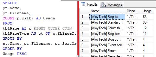 SQL script for page type usage