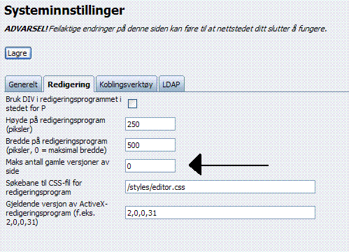 System settings dialog