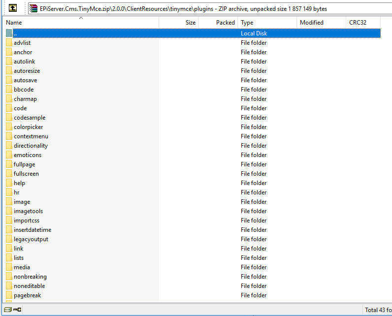 All the TinyMCE4 plugins in the Episerver nuget package