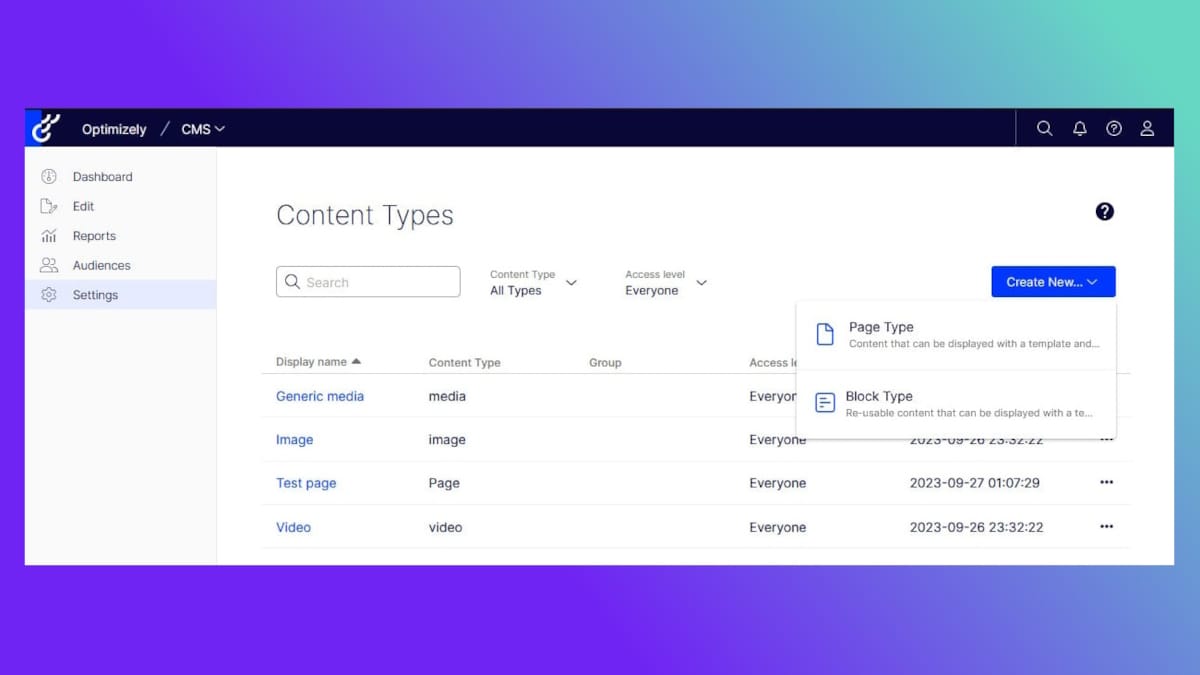 Concept image of content type definitions in Optimizely SaaS Core CMS