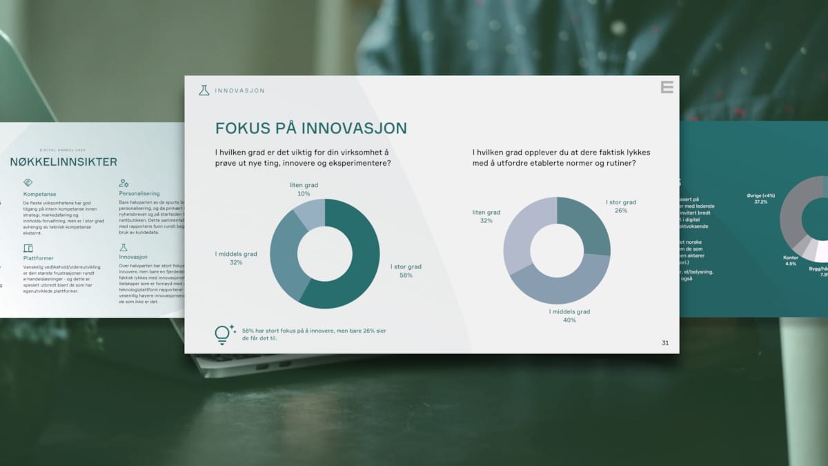 Collage av eksempelsider fra rapporten Digital Handel 2023 av Epinova